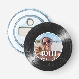 40e Verjaardag Vinylplaat Foto Button Flesopener