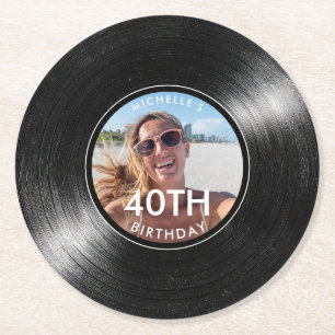 40e Verjaardag Vinylplaat Foto Papier Coaster Ronde Kartonnen Onderzetter