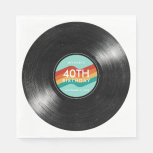 40e Verjaardag Vinylplaat Retro Papier Servet