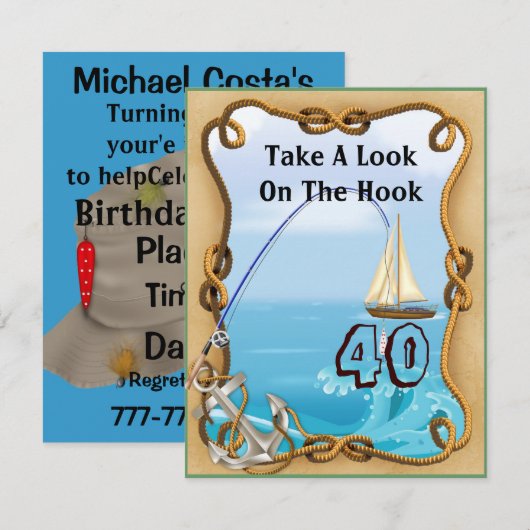 40e verjaardag Vissen Uitnodigingen voor MANNEN (Voorkant / Achterkant)