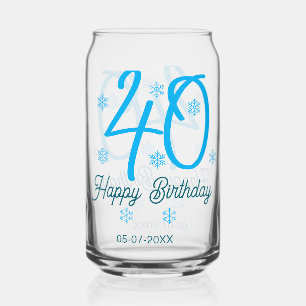 40e verjaardag voeg naam datum jaar blauwe sjabloo blikvorm glas
