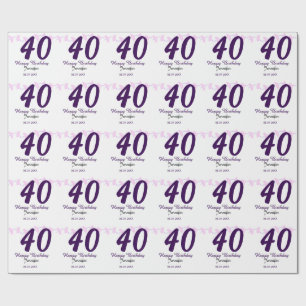 40e verjaardag voeg naam datum jaar paarse bloemen cadeaupapier