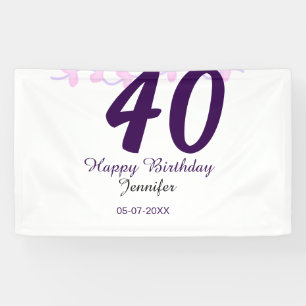 40e verjaardag voeg naam datum jaar paarse bloemen spandoek