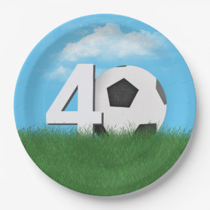 40e verjaardag Voetbal in Green Grass Papieren Bordje