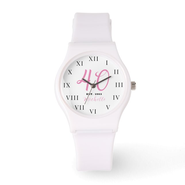 40e verjaardag voor haar veertig roze meisje elega horloge (Voorkant)