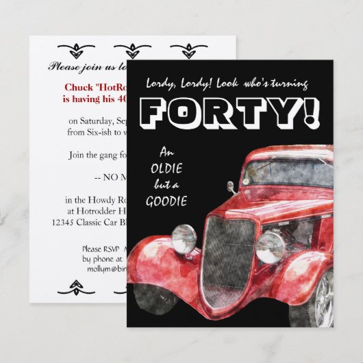 40e verjaardag voor hem - klassieke hotrod auto kaart (Voorkant / Achterkant)