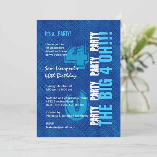 40e verjaardag voor Him Royal Blue en Aqua W1502 Kaart (Staand voorkant)