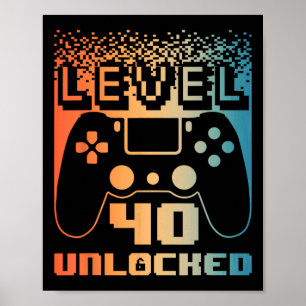 40e verjaardag voor mannen level 40 unlocked gamer poster