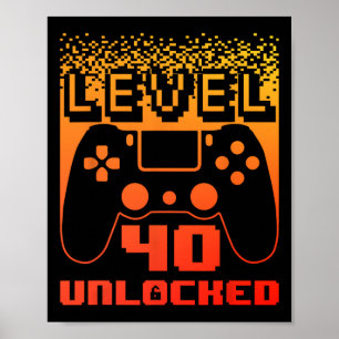 40e verjaardag voor mannen level 40 unlocked gamer poster