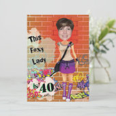 40e verjaardag vrouw Foxy Lady 🎉 Aangepaste foto Kaart (Staand voorkant)