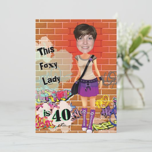 40e verjaardag vrouw Foxy Lady  🎉 Aangepaste foto Kaart (Staand voorkant)