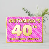 40e verjaardag — vuurroze harten en strips folie uitnodiging (Staand Voorkant)