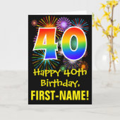 40e verjaardag: Vuurwerk Fun Pattern + Regenboog 4 Kaart (Gele Bloem)