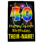 40e verjaardag: Vuurwerk Fun Pattern + Regenboog 4 Medium Cadeauzakje (Voorkant)
