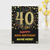 40e Verjaardag Vuurwerk Rainbow Gold Fun Kaart (Gele Bloem)
