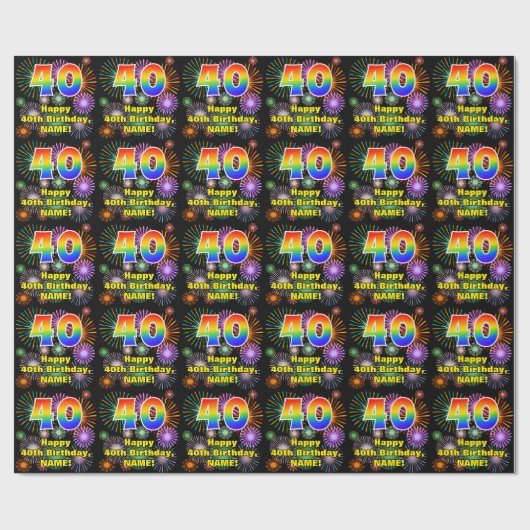 40e verjaardag: vuurwerk, regenboogblik # "40" cadeaupapier (Vlak)