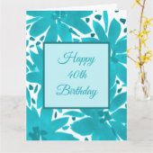 40e verjaardag Waterverf Turquoise Blue Flowers Kaart (Gele Bloem)