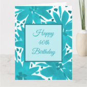 40e verjaardag Waterverf Turquoise Blue Flowers Kaart (Voorkant)