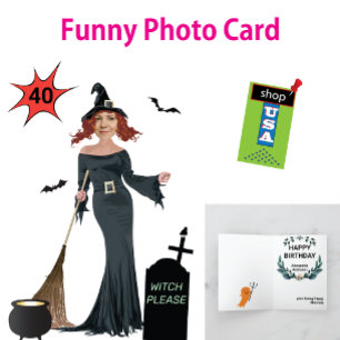 40e verjaardag Weemens nieuwe grappige heks, kaart