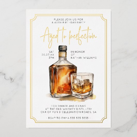  40e Verjaardag Whiskey Echt Goud Folie Uitnodiging (Voorkant)
