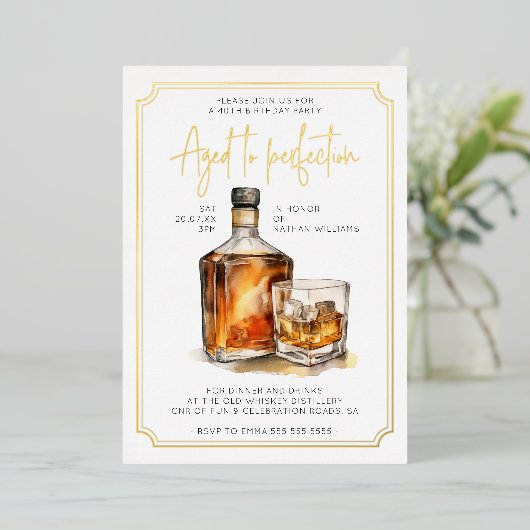 40e Verjaardag Whiskey Echt Goud Folie Uitnodiging (Staand Voorkant)