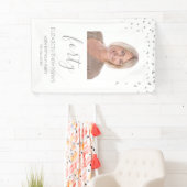 40e verjaardag White Silver Confetti Photo Spandoek (Insitu)