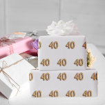 40e verjaardag wit goud cadeaupapier<br><div class="desc">Nummer 40 geschreven met een gouden ballon stijl lettertype op een witte achtergrond.</div>