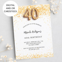 40e verjaardag wit goud confetti elegant