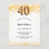 40e verjaardag wit goud confetti elegant uitnodiging briefkaart (Voorkant)