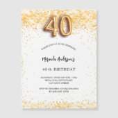 40e verjaardag wit goud confetti elegante luxe magnetische uitnodiging (Voorkant)