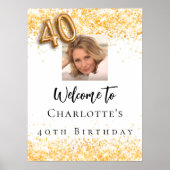 40e verjaardag wit goud foto confetti welkom poster (Voorkant)