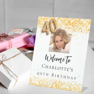 40e verjaardag wit goud foto confetti welkom reclamebord met voetstuk