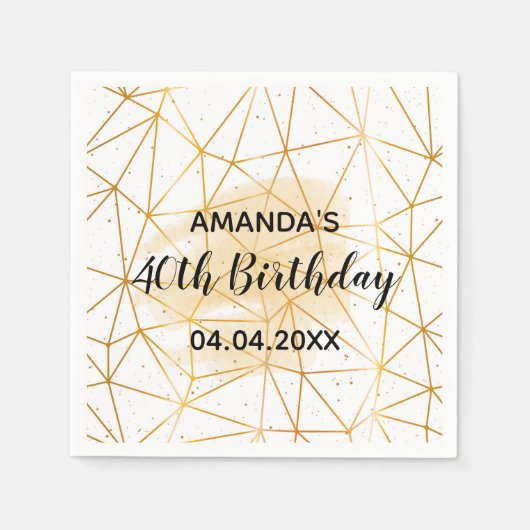 40e verjaardag wit goud geometrisch servet (Voorkant)