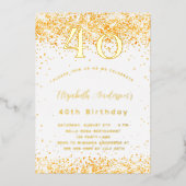 40e verjaardag wit goud glitter luxe folie uitnodiging (Voorkant)