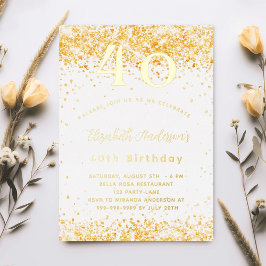 40e verjaardag wit goud glitter luxe folie uitnodiging