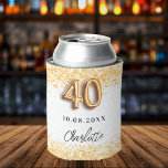 40e verjaardag witgouden confetti blikjeskoeler<br><div class="desc">Voor een mooi 40e verjaardagsfeestje. Een chique witte achtergrond. Versierd met faux gouden confetti. Personaliseren en een naam toevoegen. De naam is geschreven met een handgeschreven script. Nummer 40 met ballon stijl lettertype.</div>