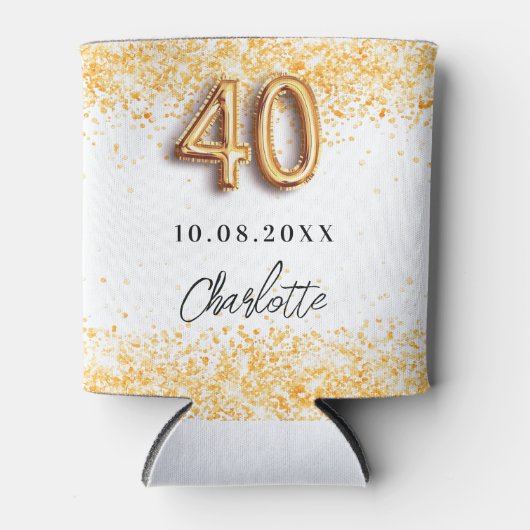 40e verjaardag witte gouden confetti blikjeskoeler (Voorkant)
