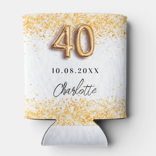 40e verjaardag witte gouden confetti blikjeskoeler (Achterkant)
