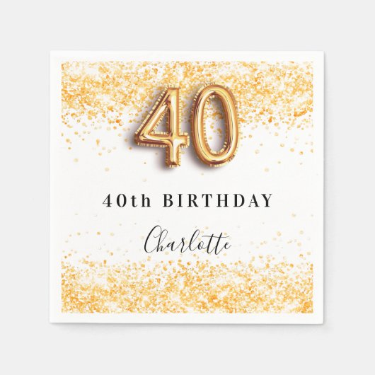 40e verjaardag Witte gouden confetti naam Servet (Voorkant)