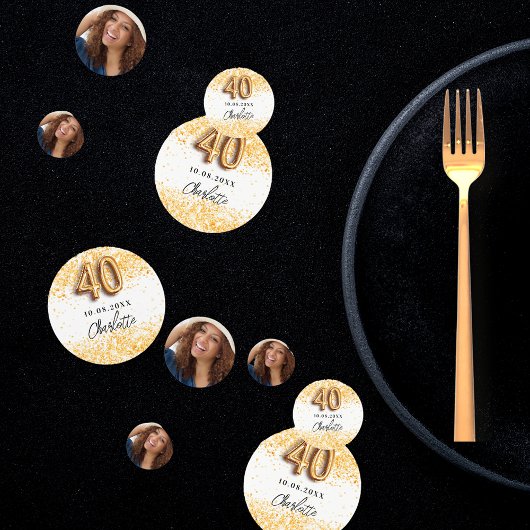 40e verjaardag witte goudglitter naam confetti