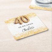 40e verjaardag witte goudglitter naam kartonnen onderzetters (Schuin)