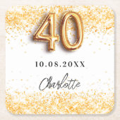 40e verjaardag witte goudglitter naam kartonnen onderzetters (Voorkant)