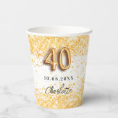 40e verjaardag witte goudglitter naam papieren bekers (Achterkant)