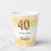 40e verjaardag witte goudglitter naam papieren bekers (Voorkant)