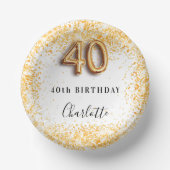 40e verjaardag witte goudglitter naam papieren kommen (Voorkant)