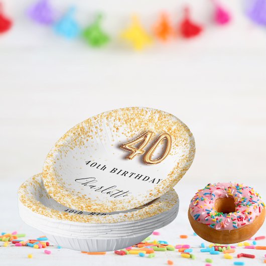 40e verjaardag witte goudglitter naam papieren kommen