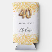 40e verjaardag witte goudglitter naam seltzer blikjeskoeler (Achterkant)