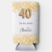 40e verjaardag witte goudglitter naam seltzer blikjeskoeler (Voorkant)