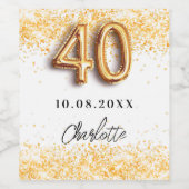 40e verjaardag witte goudglitter naam wijn etiket (Enkel label)