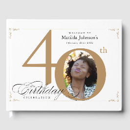 40e verjaardag Witte goudkalligrafie Aangepaste fo Gastenboek